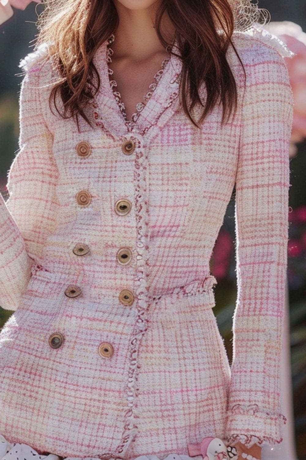 Light Pink 2 Piece Blazer Short Tweed Homecoming Outfits with Sleeves