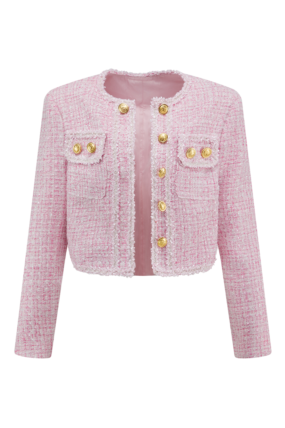 2 Piece Pink Blazer Tweed Short Homecoming Outfits with Pockets