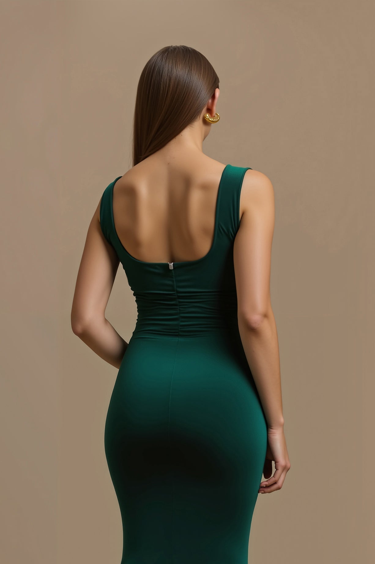 Elegant Dark Green Mermaid Ruched Maxi Holiday Party Dress