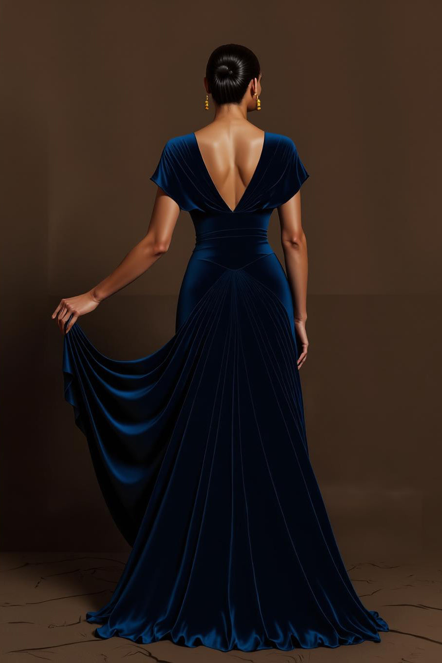 Royal Blue A Line V-Neck Maxi Holiday Party Dress with Sleeves