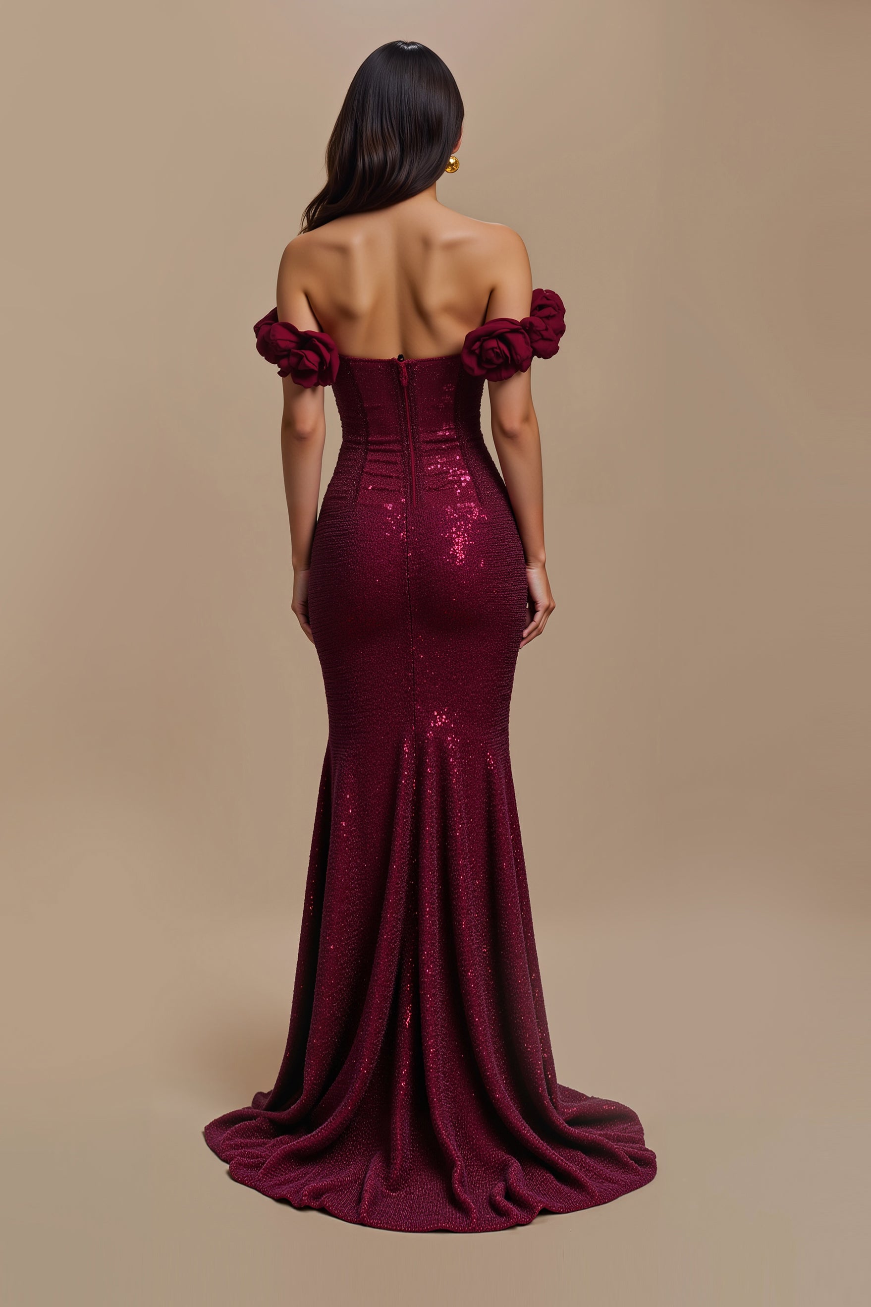 Sparkly Burgundy 3D Flowers Mermaid Long Holiday Party Dress
