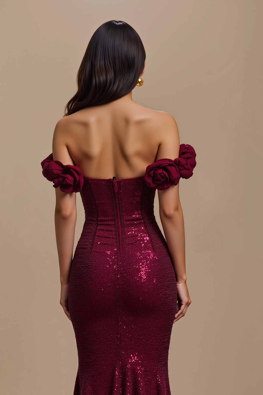 Sparkly Burgundy 3D Flowers Mermaid Long Holiday Party Dress