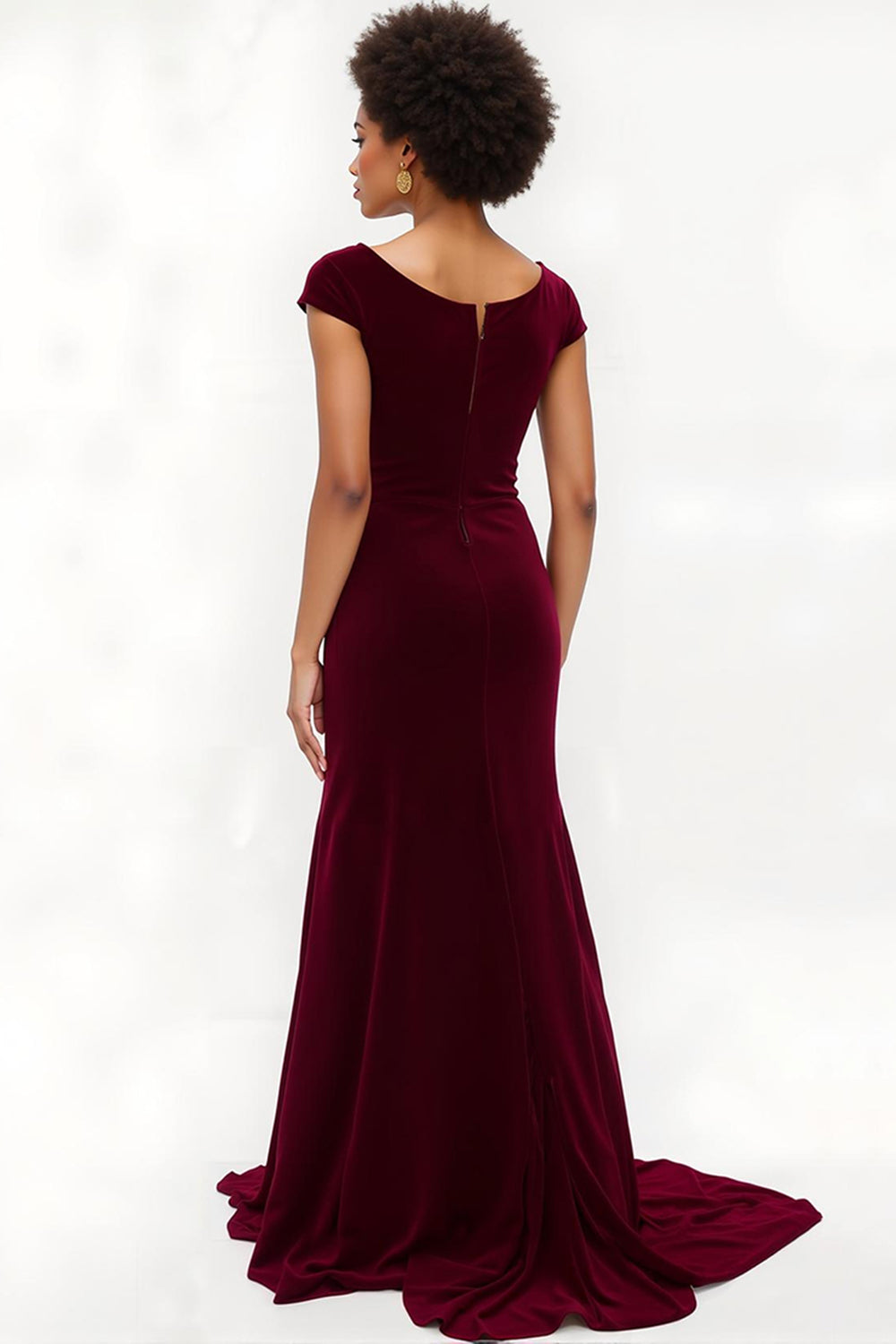 Burgundy Boat Neck Mermaid Long Holiday Party Dress with Sleeves