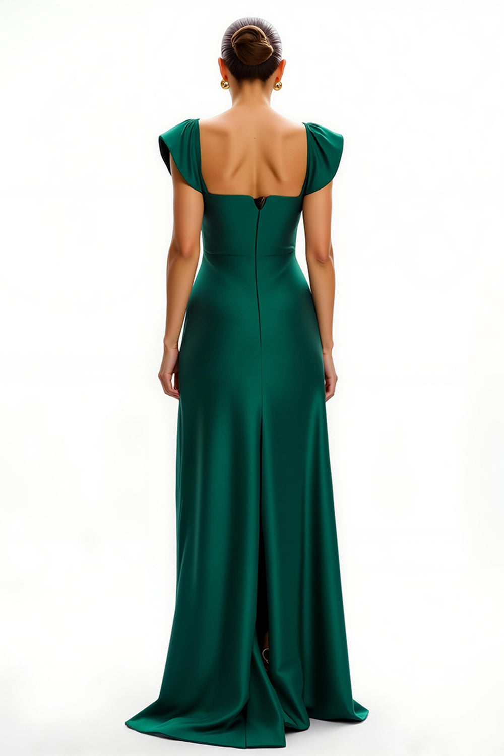 Long Dark Green V-Neck Cap Sleeves Holiday Party Dress with Slit