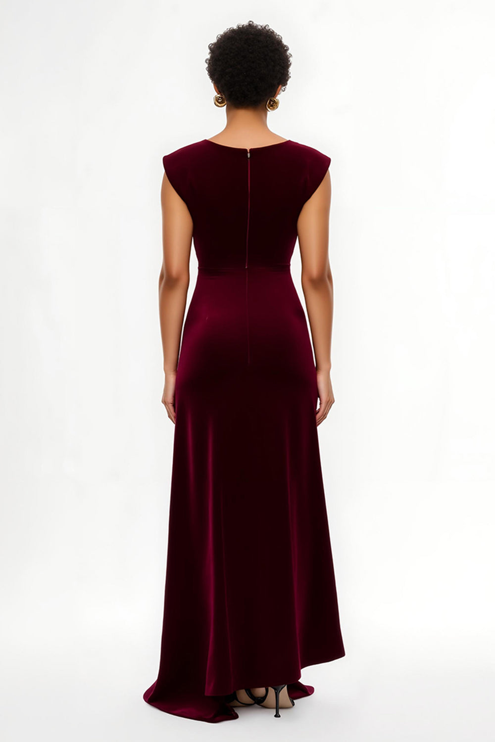 Simple Burgundy Sheath Cap Sleeves Long Holiday Party Dress