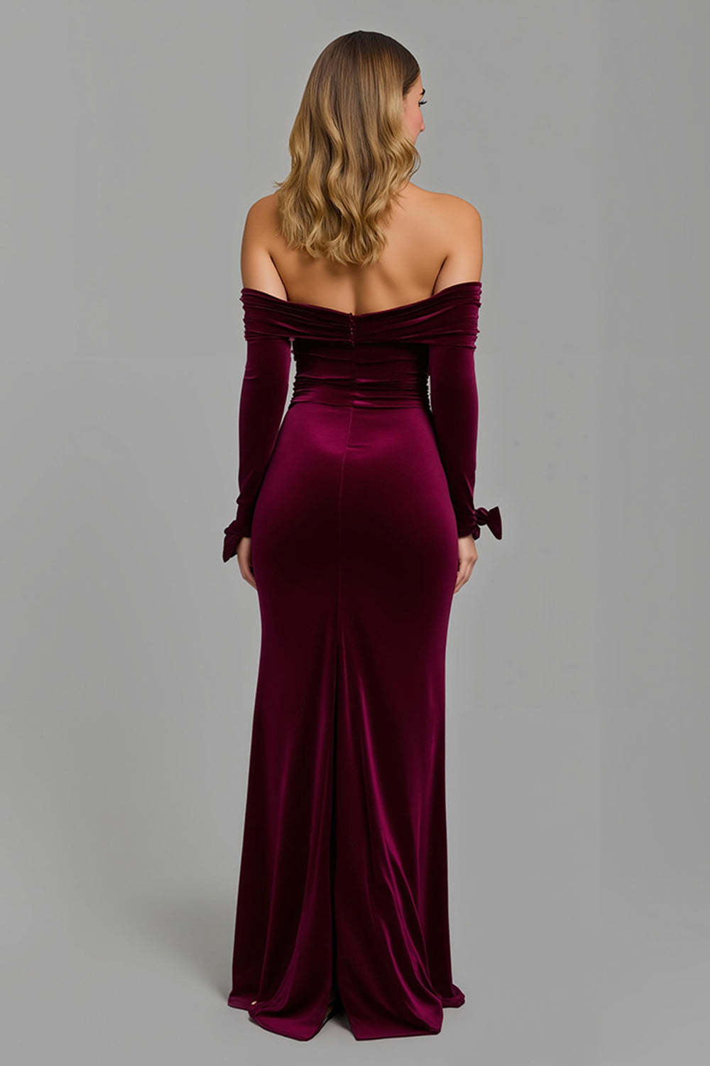 Burgundy Off the Shoulder Long Sleeves Sheath Holiday Party Dress with Slit