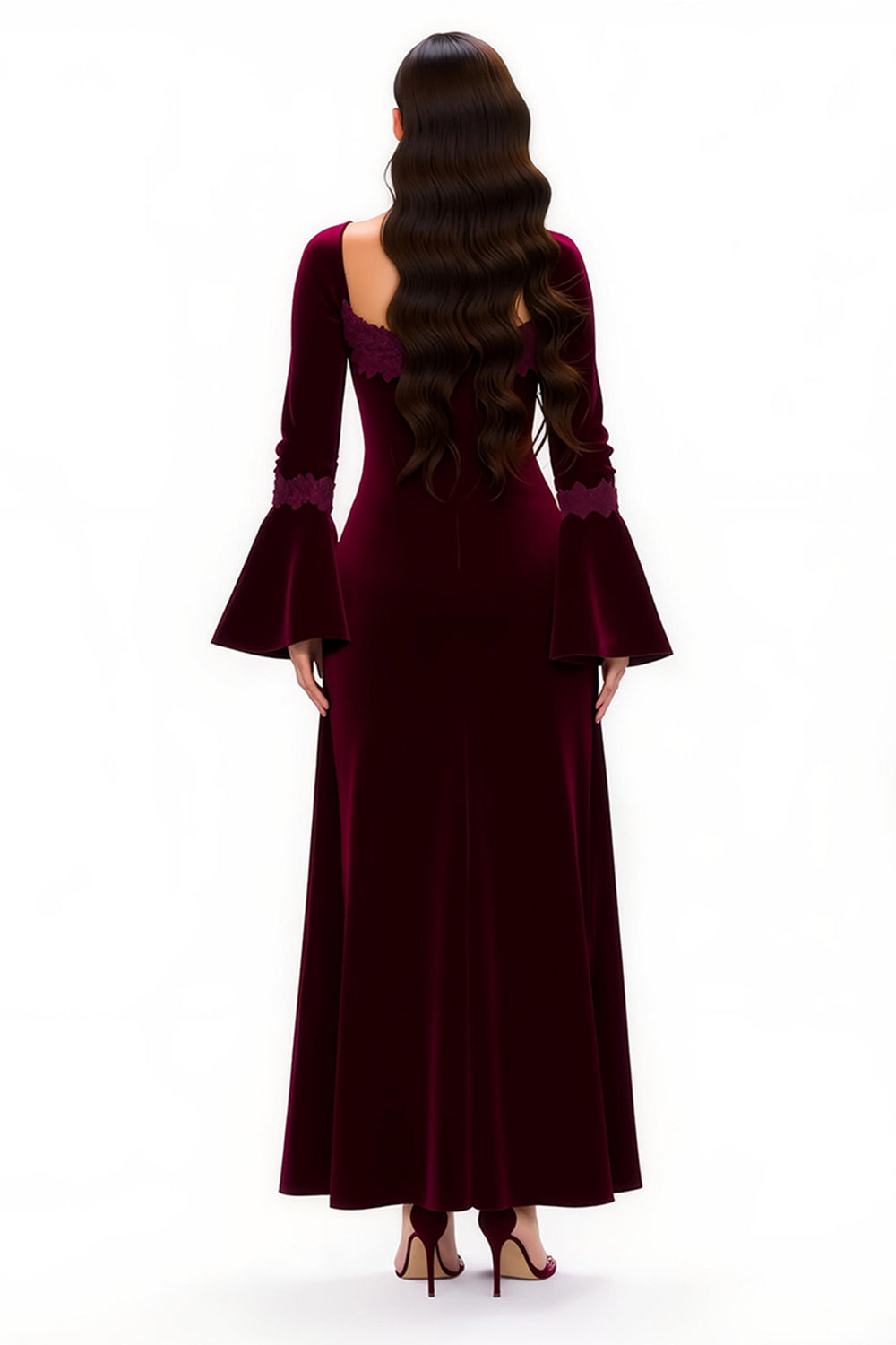 Burgundy Sheath Scoop Neck Flare Sleeves Long Holiday Party Dress