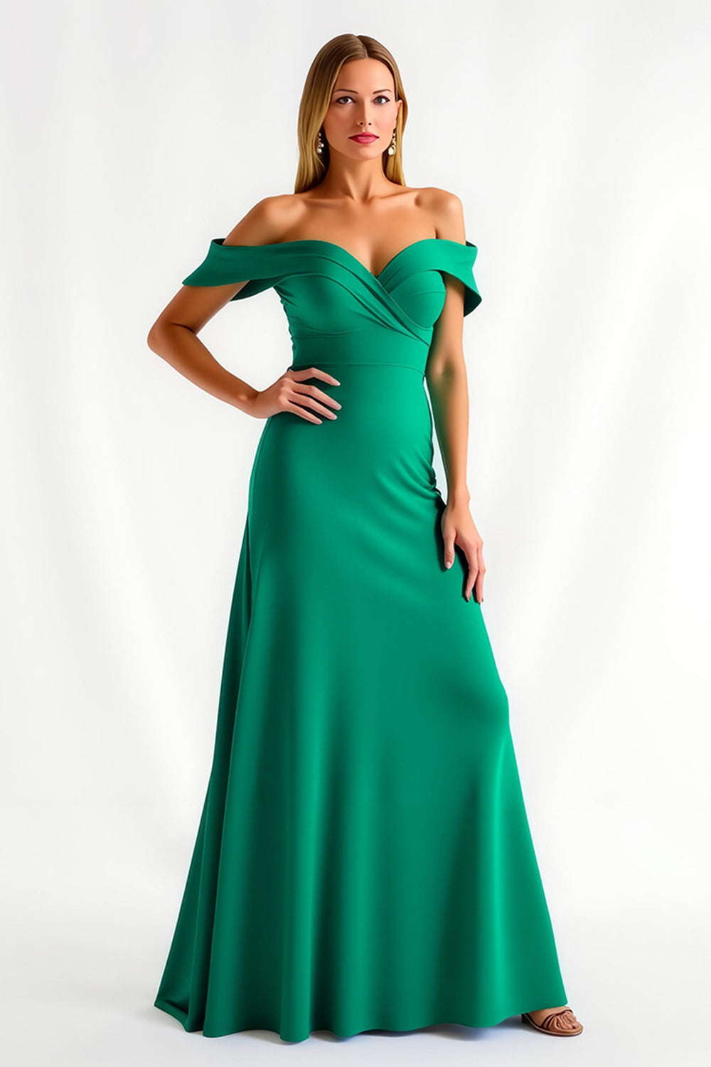 Dark Green Long Off the Shoulder Sheath Holiday Party Dress