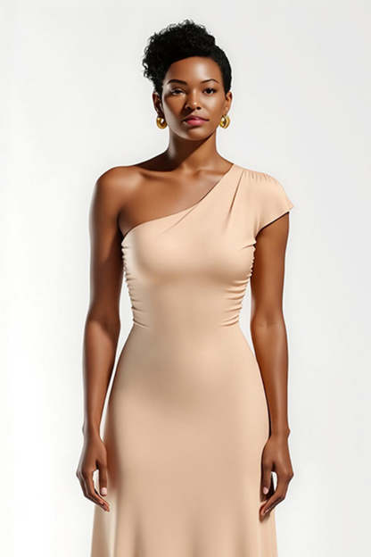 Champagne Sheath One Shoulder Long Holiday Party Dress