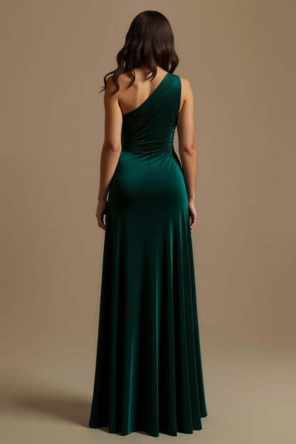 Dark Green Sheath One Shoulder High-Low Holiday Party Dress with Ruffles