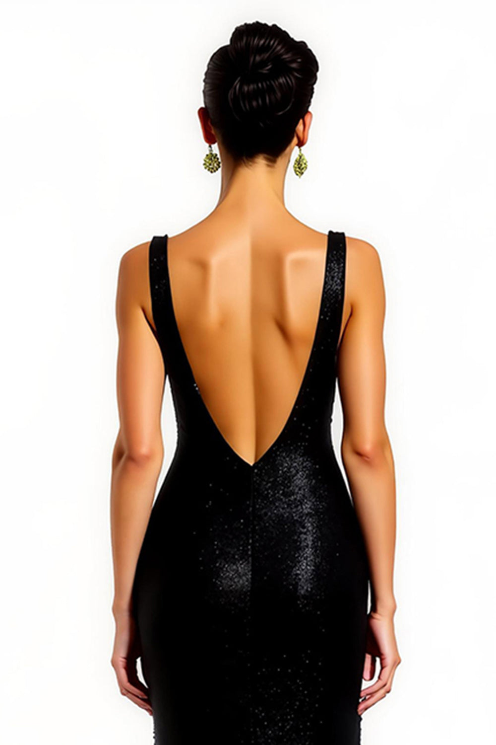 Black Sparkly Sequin Mermaid V-Neck Long Holiday Party Dress with Slit