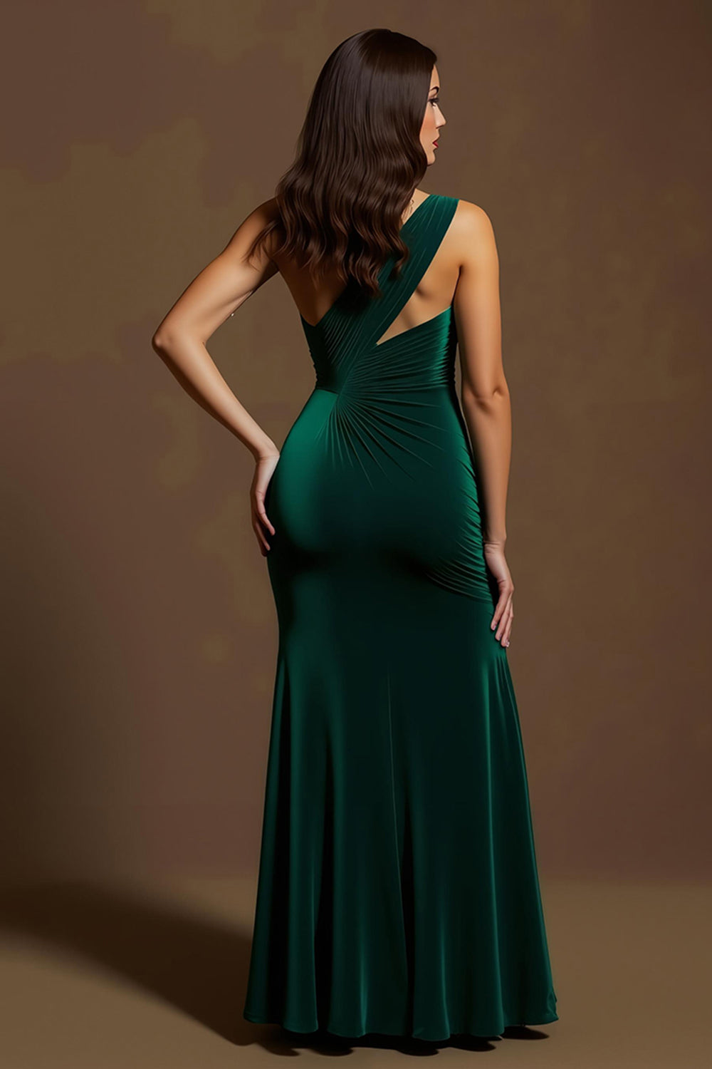 Dark Green Maxi Mermaid Velvet One Shoulder Holiday Party Dress with Slit