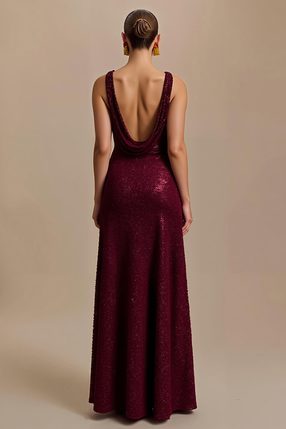 Burgundy Sheath Sparkly Sequin V-Neck Long Holiday Party Dress