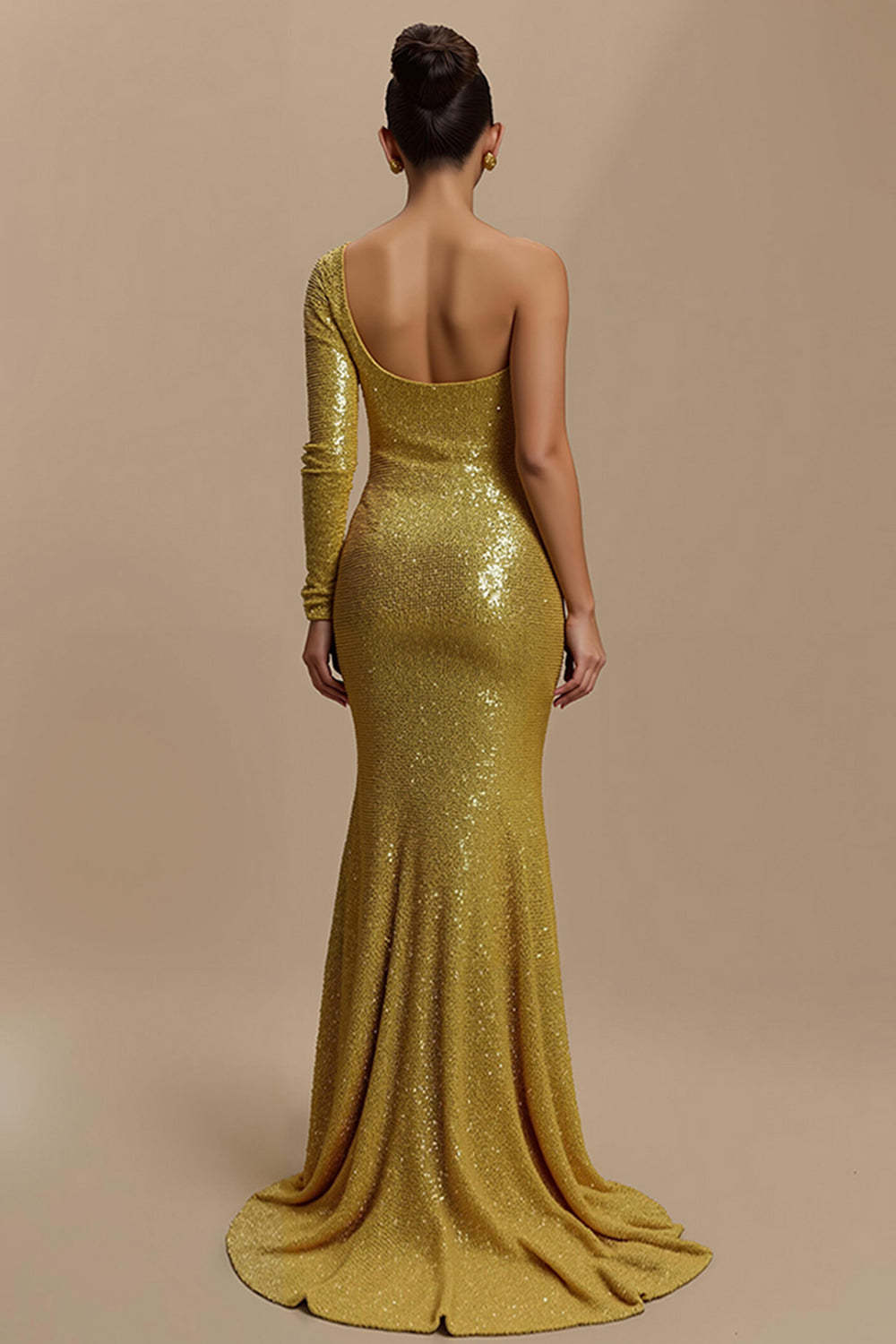 Golden Sparkly Mermaid Sequin Long Holiday Party Dress with Sleeves