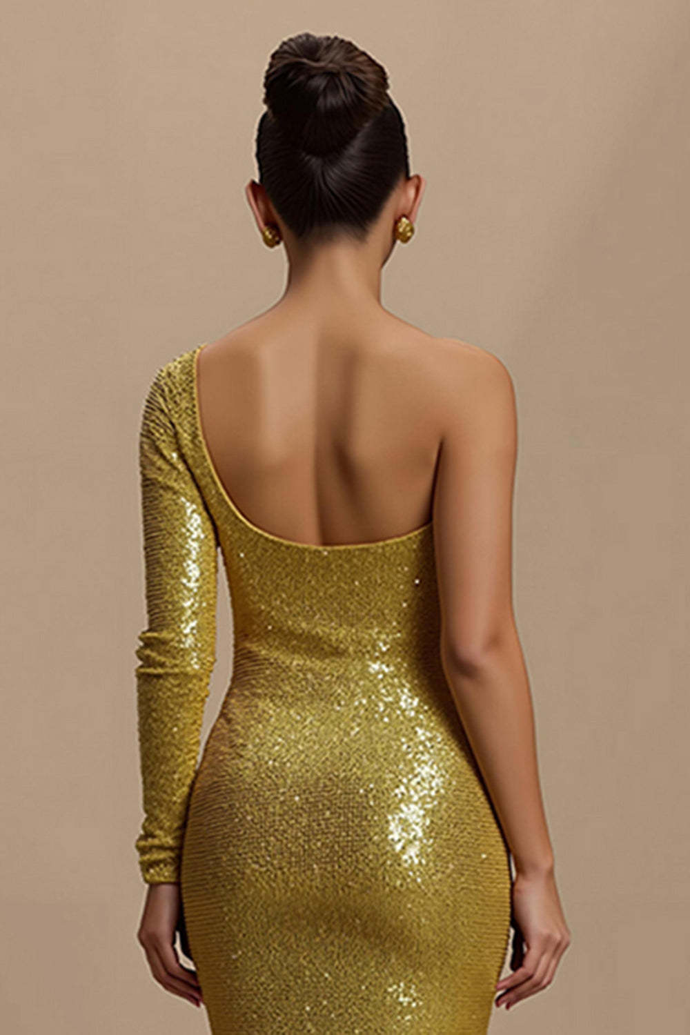 Golden Sparkly Mermaid Sequin Long Holiday Party Dress with Sleeves