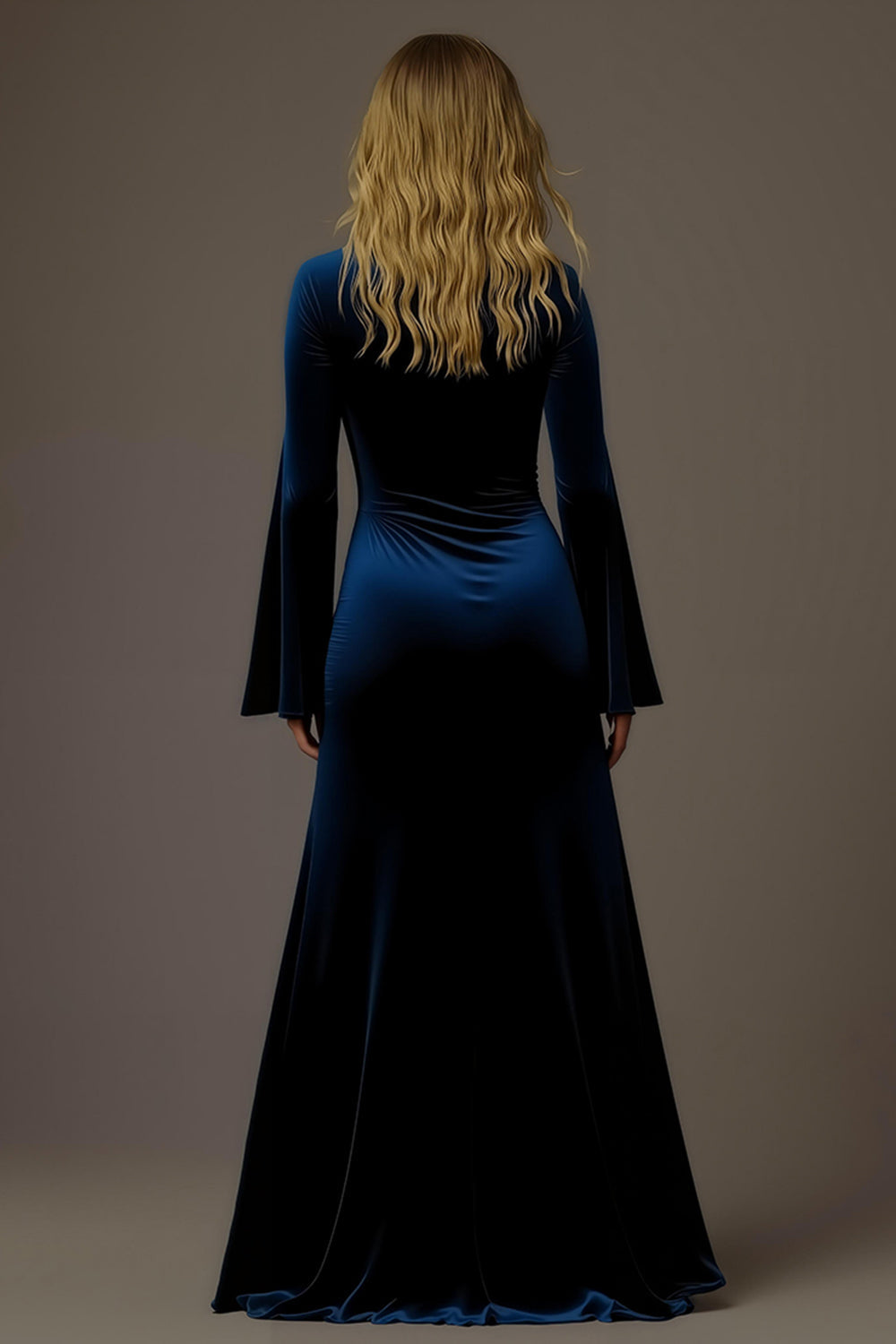 Maxi Royal Blue Velvet Sheath V-Neck Holiday Party Dress with Slit
