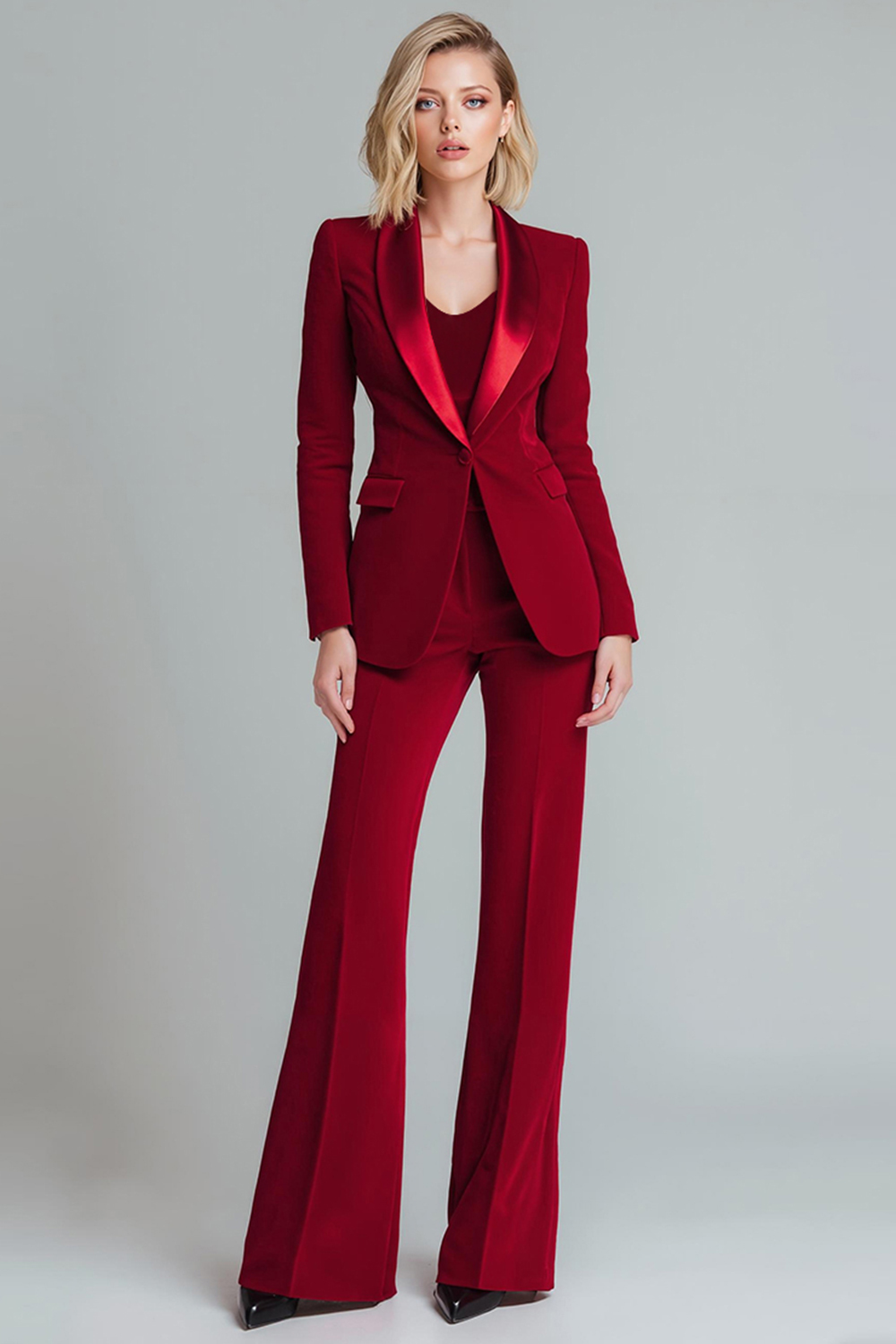 Red 2 Piece Shawl Lapel Elegant Women Prom Suits