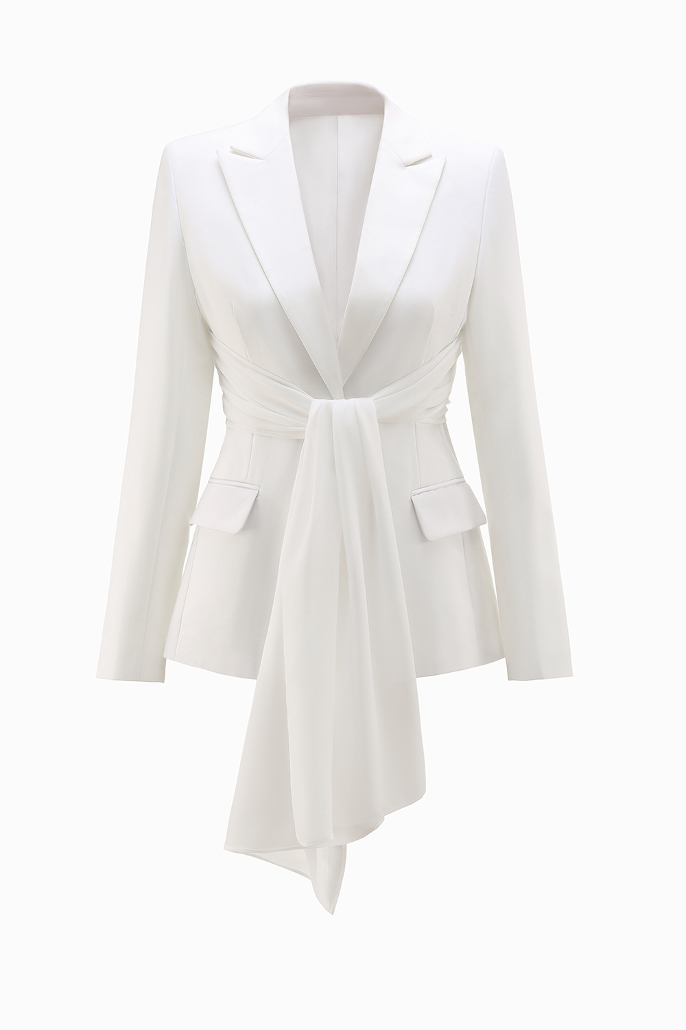 2 Piece White Notched Lapel Ruched Business Suits with Sash