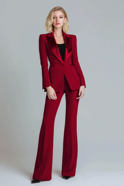 Red 2 Piece Peak Lapel Fitted Women Prom Suits