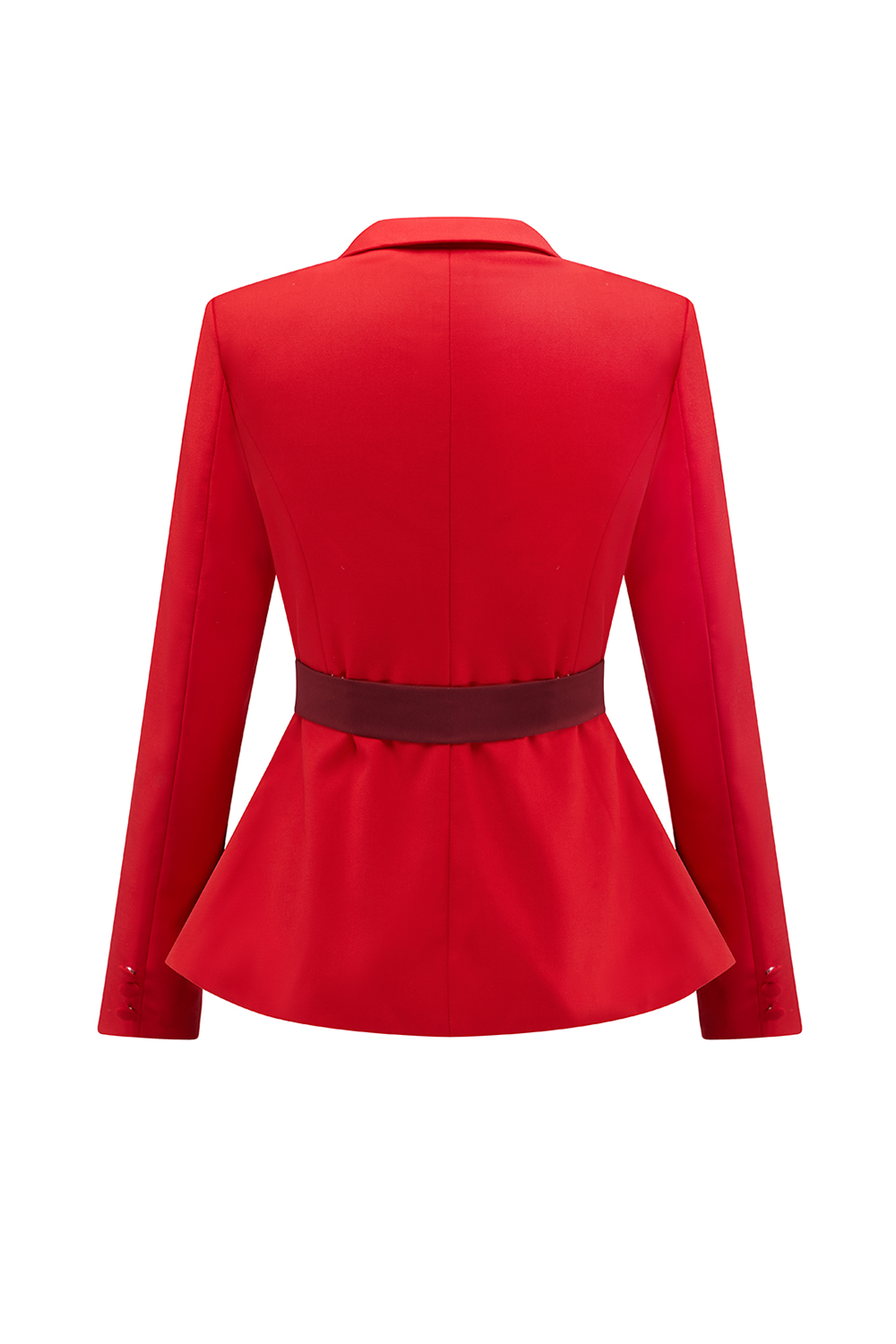 2 Piece Red Peak Lapel Satin Patchwork Women Prom Suits with Sash