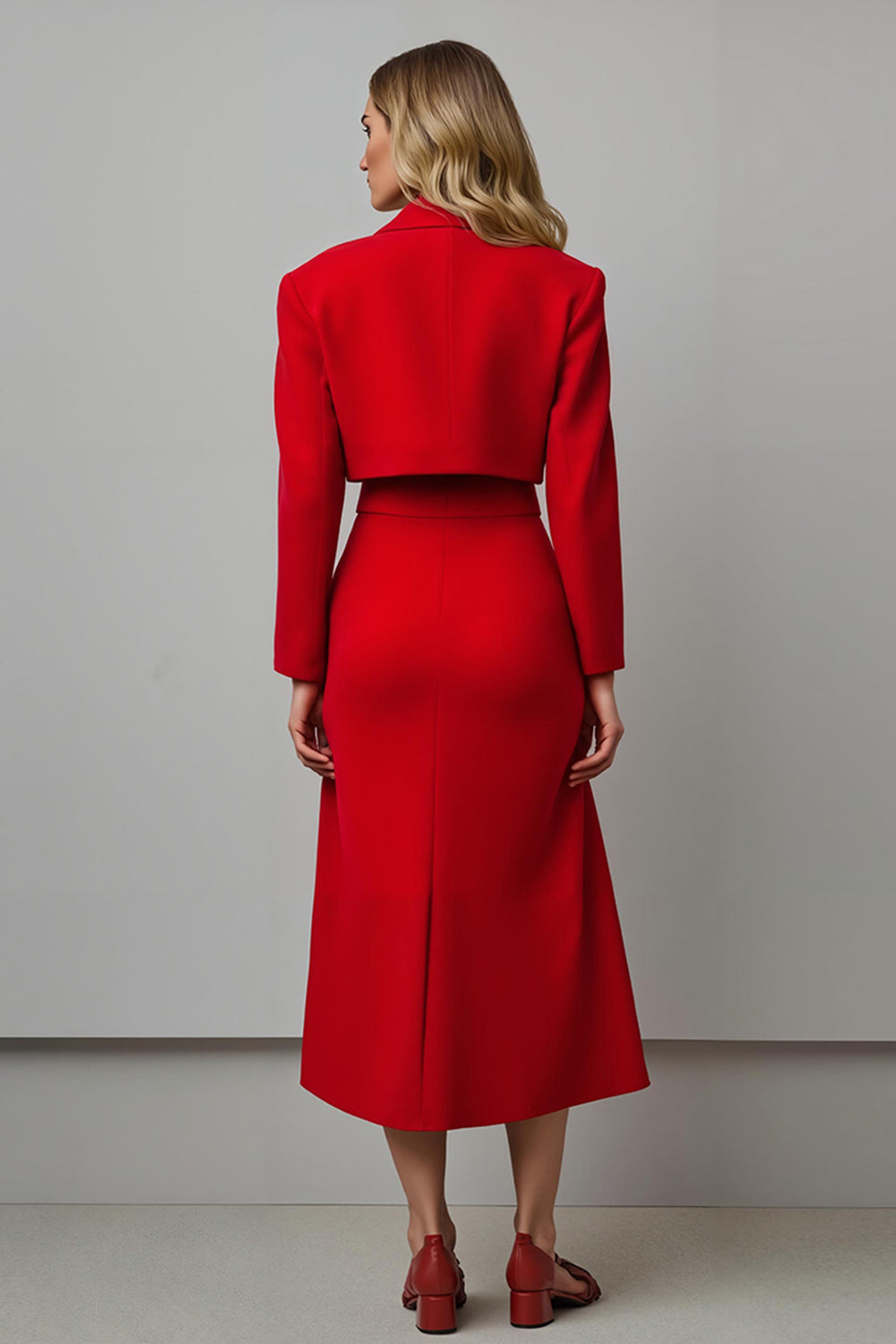Red 2 Piece Notched Lapel A Line Midi Prom Suits