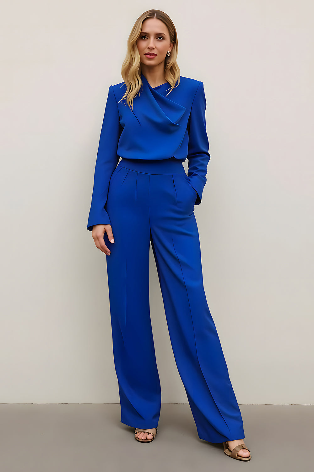 Royal Blue 2 Piece Asymmetrical Neck Business Suits with Pockets