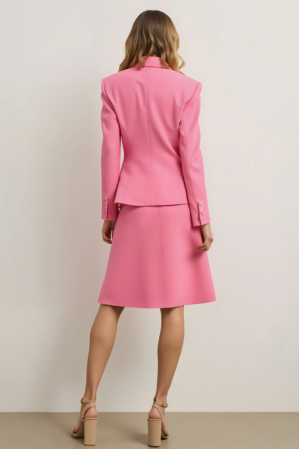 Pink Notched Lapel 2 Piece Women Prom Suits with 3D Flower