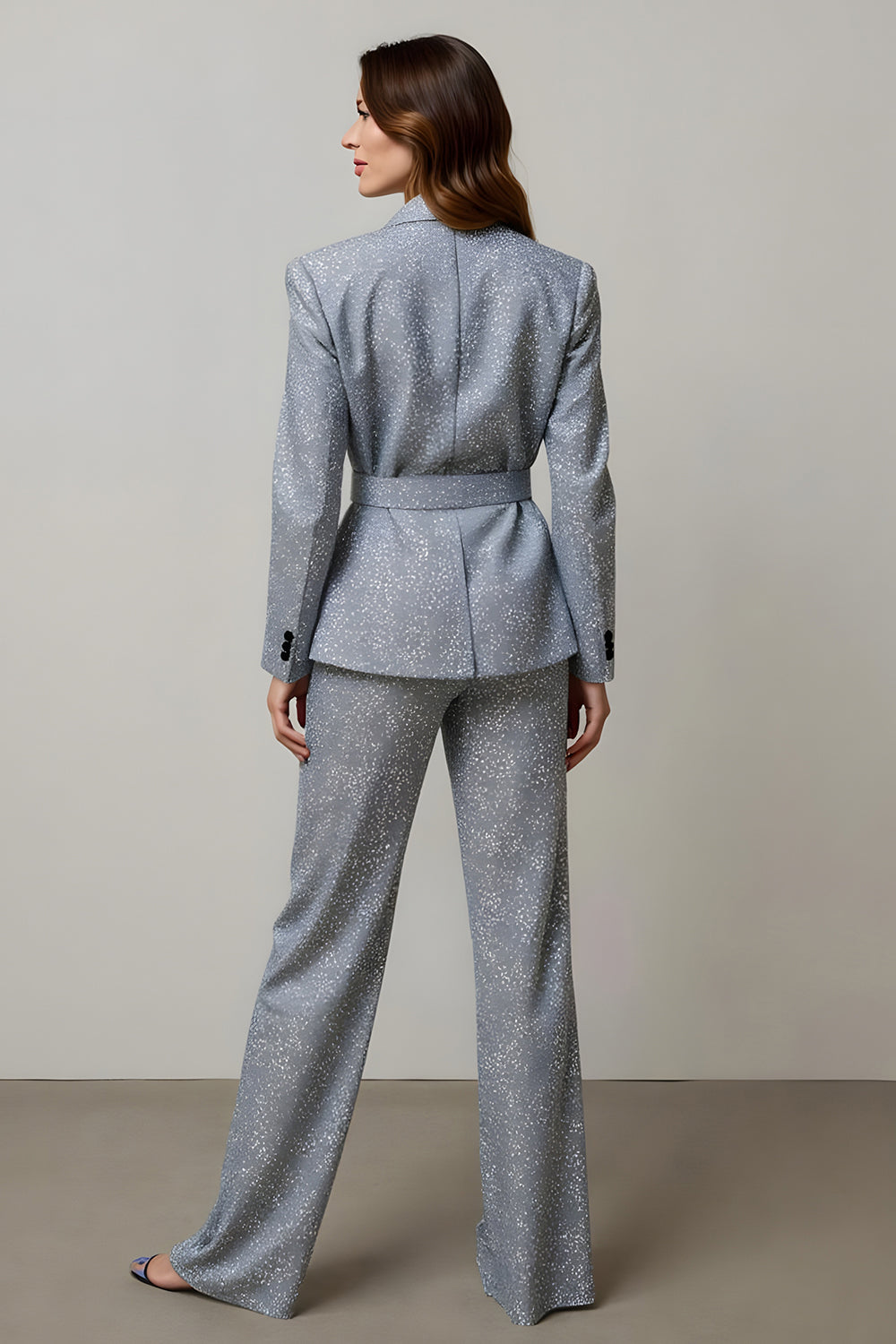 Sparkly Sequins Grey 2 Piece Women Prom Suits with Pockets