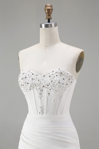 White Sweetheart Corset Short Tight Homecoming Dress with Beading