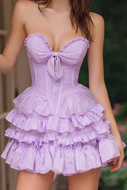 Lilac Sweetheart Ruffled A-Line Short Corset Homecoming Dress