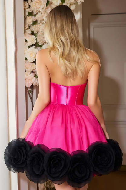 Fuchsia Corset Halter A Line Short Homecoming Dress with 3D Flowers