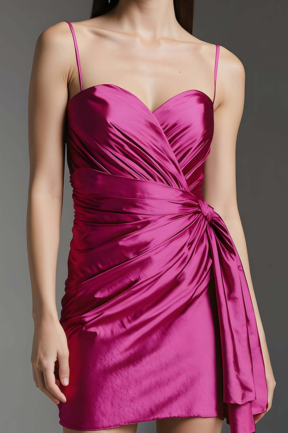 Fuchsia Short Tight Homecoming Dress with Side Cape