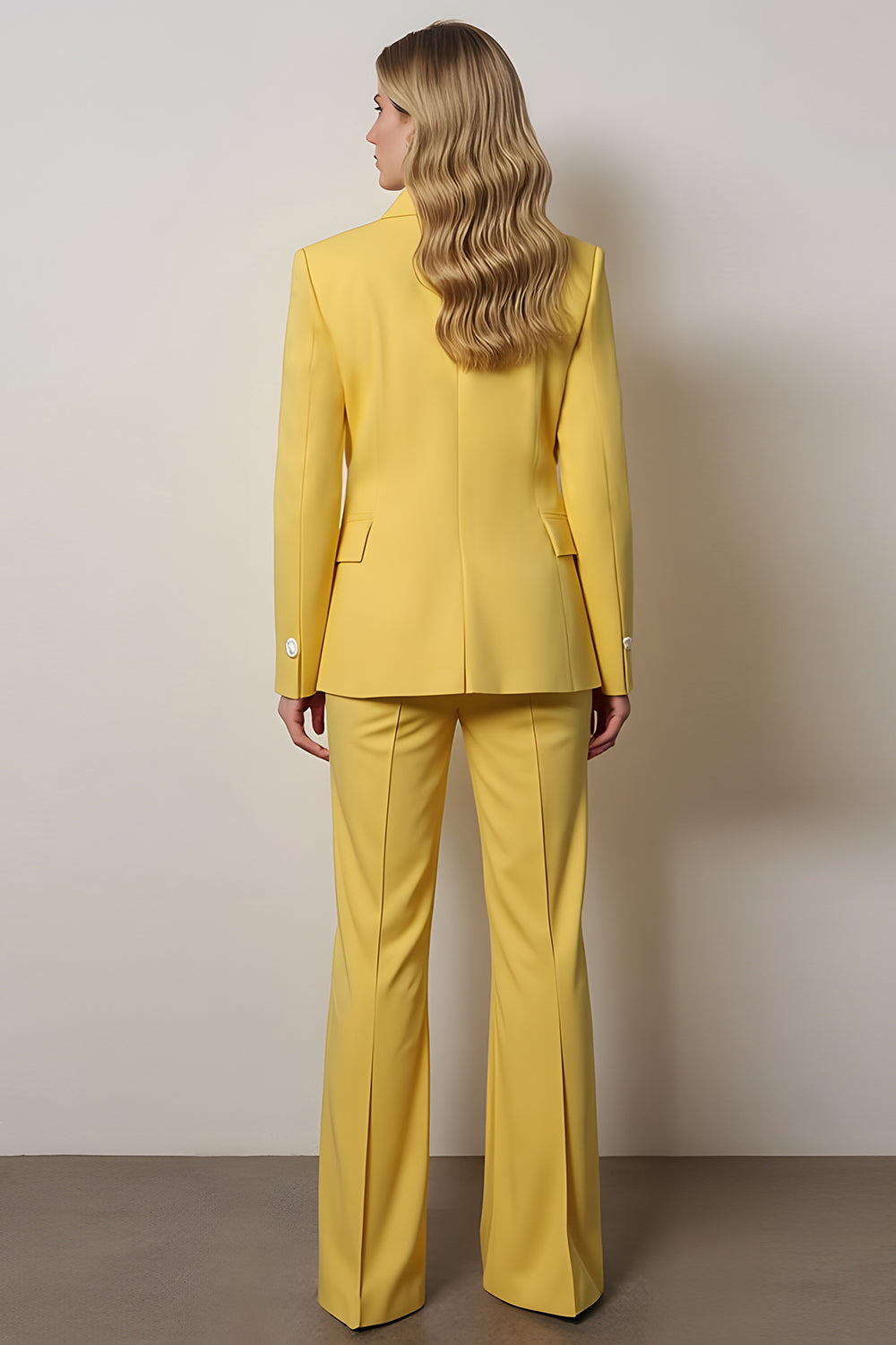 Yellow 2 Piece Notched Lapel Business Suits with Sleeves