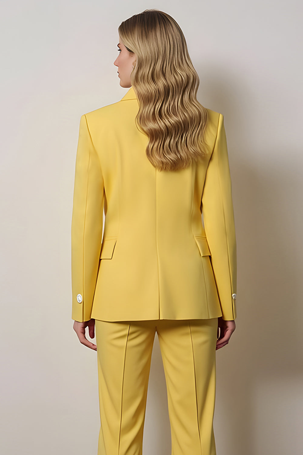 Yellow 2 Piece Notched Lapel Business Suits with Sleeves