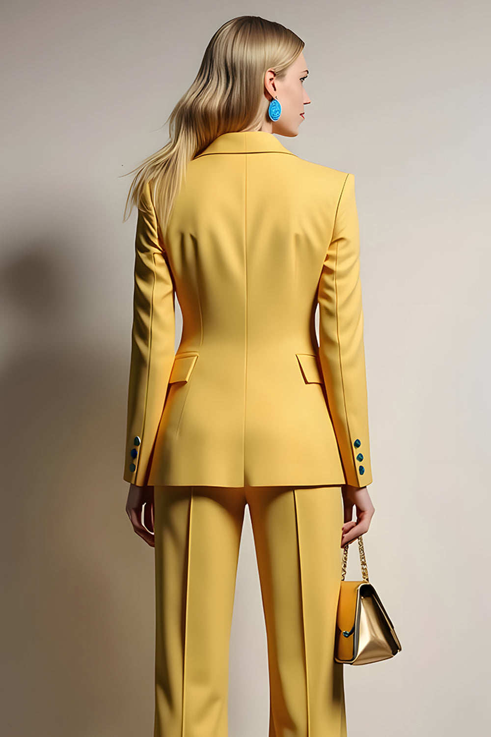Yellow One Button Notched Lapel 2 Piece Business Suits