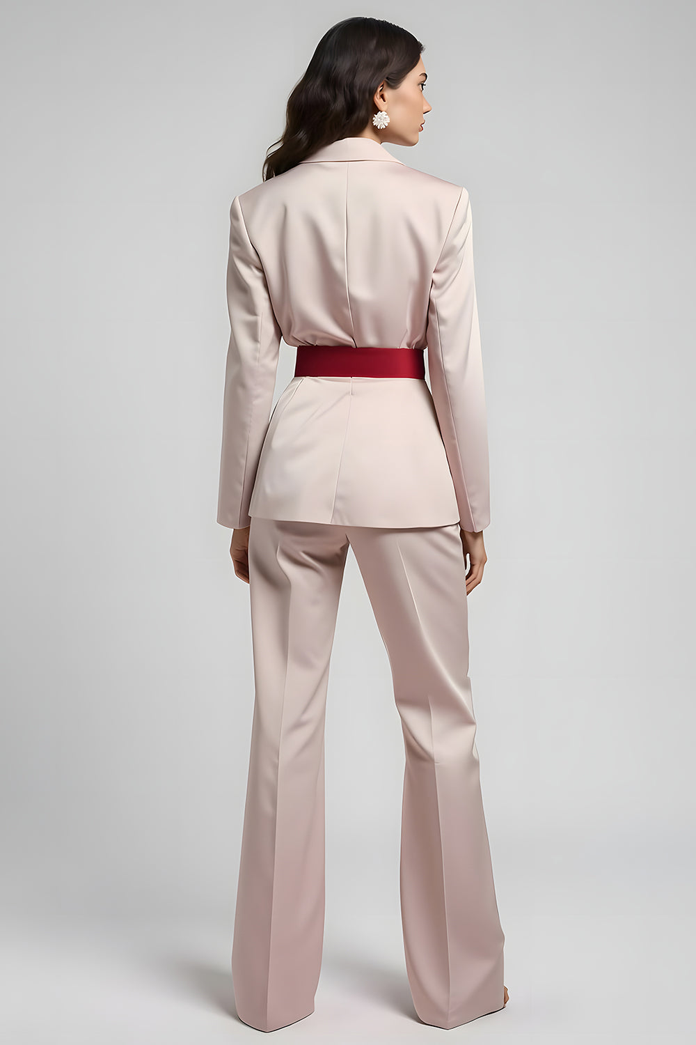 Blush Notched Lapel 2 Piece Business Suits with Belt