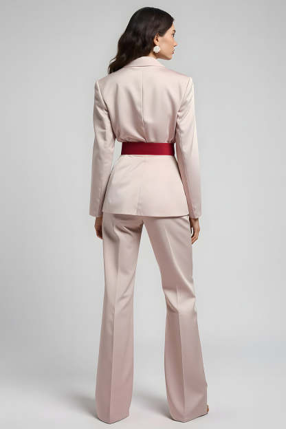 Blush Notched Lapel 2 Piece Business Suits with Belt