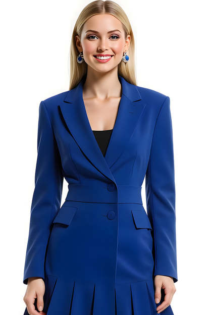 Royal Blue Single Breasted Notched Lapel Blazer Dress