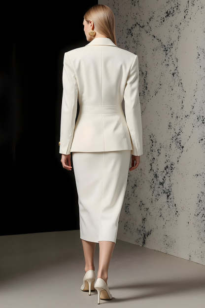 Ivory 2 Piece Pencil Peak Lapel Midi Business Suits