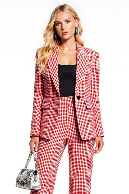 Red 2 Piece Long Sleeves One Button Business Suits