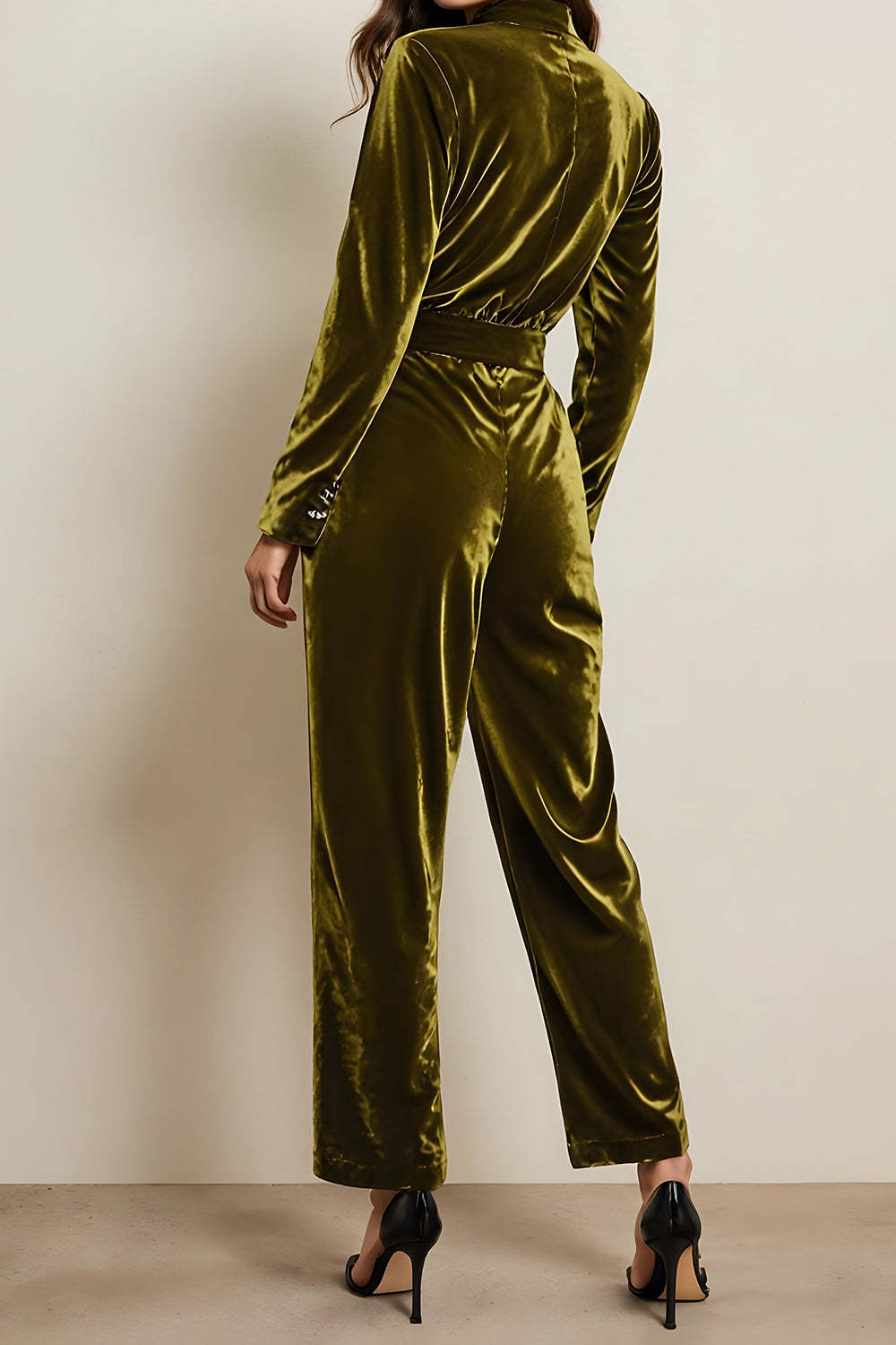 Green l Long Sleeves Peak Lape Prom Jumpsuits with Pockets