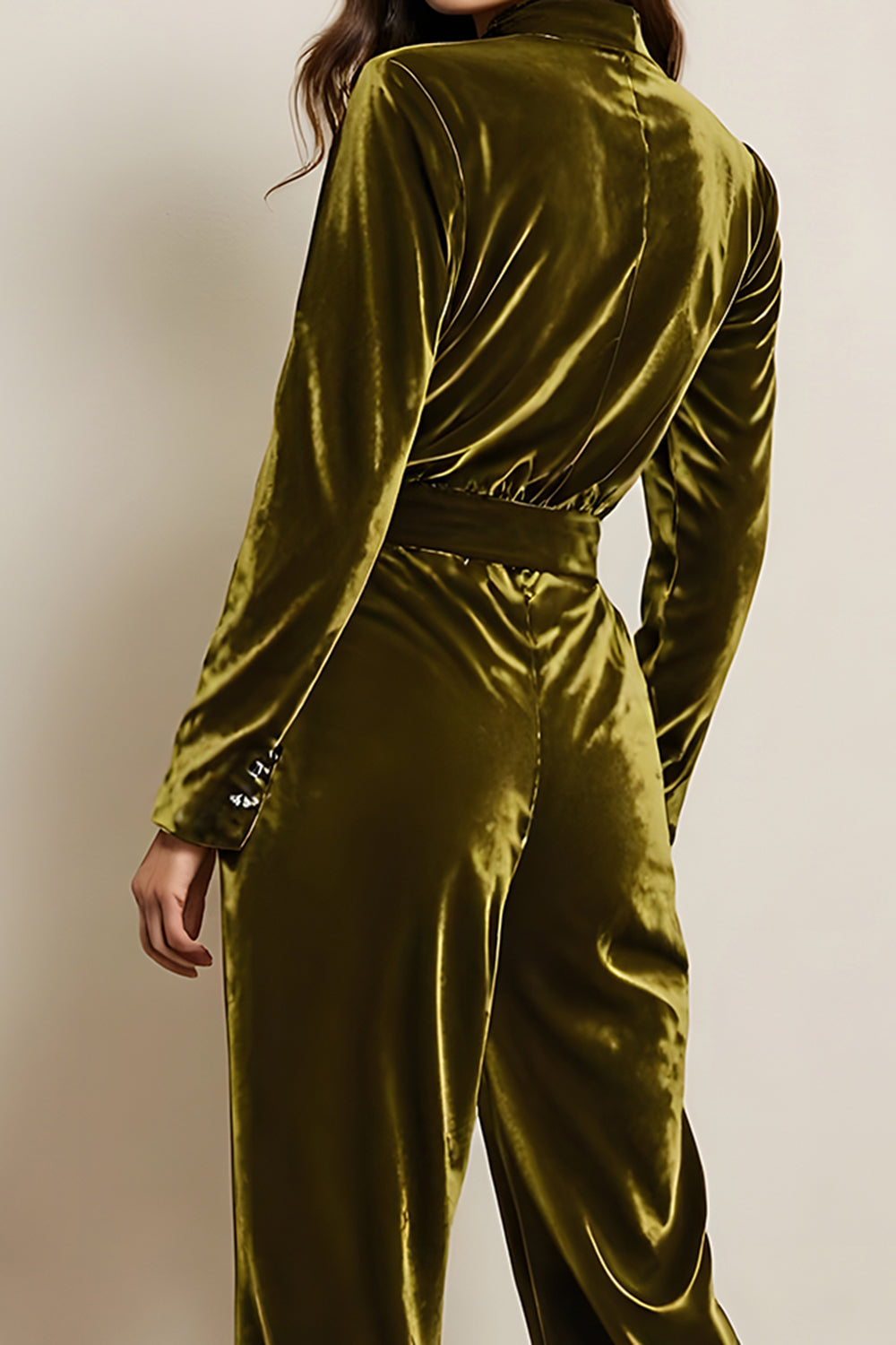 Green l Long Sleeves Peak Lape Prom Jumpsuits with Pockets