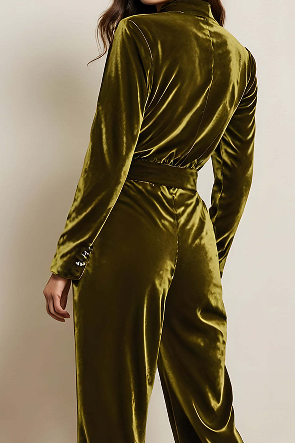 Green l Long Sleeves Peak Lape Prom Jumpsuits with Pockets