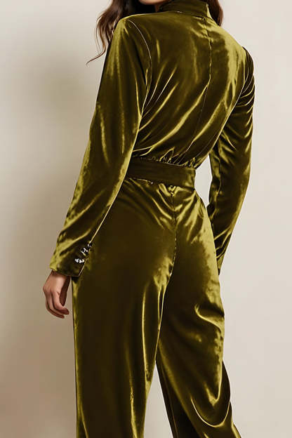 Green l Long Sleeves Peak Lape Prom Jumpsuits with Pockets