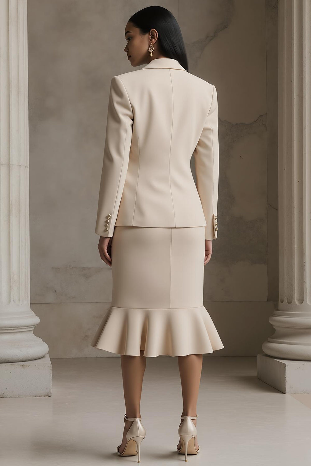 Champagne Mermaid 2 Piece Notched Lapel Midi Business Suits