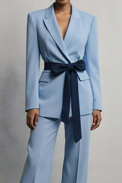 Light Blue 2 Piece Long Sleeves Peak Lapel Business Suits with Sash