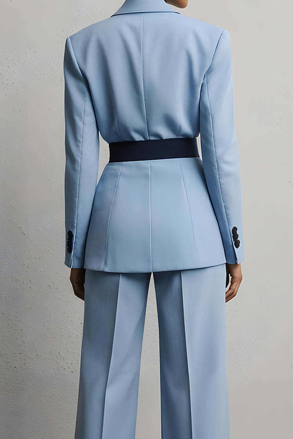 Light Blue 2 Piece Long Sleeves Peak Lapel Business Suits with Sash