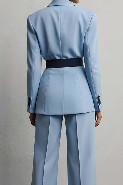 Light Blue 2 Piece Long Sleeves Peak Lapel Business Suits with Sash
