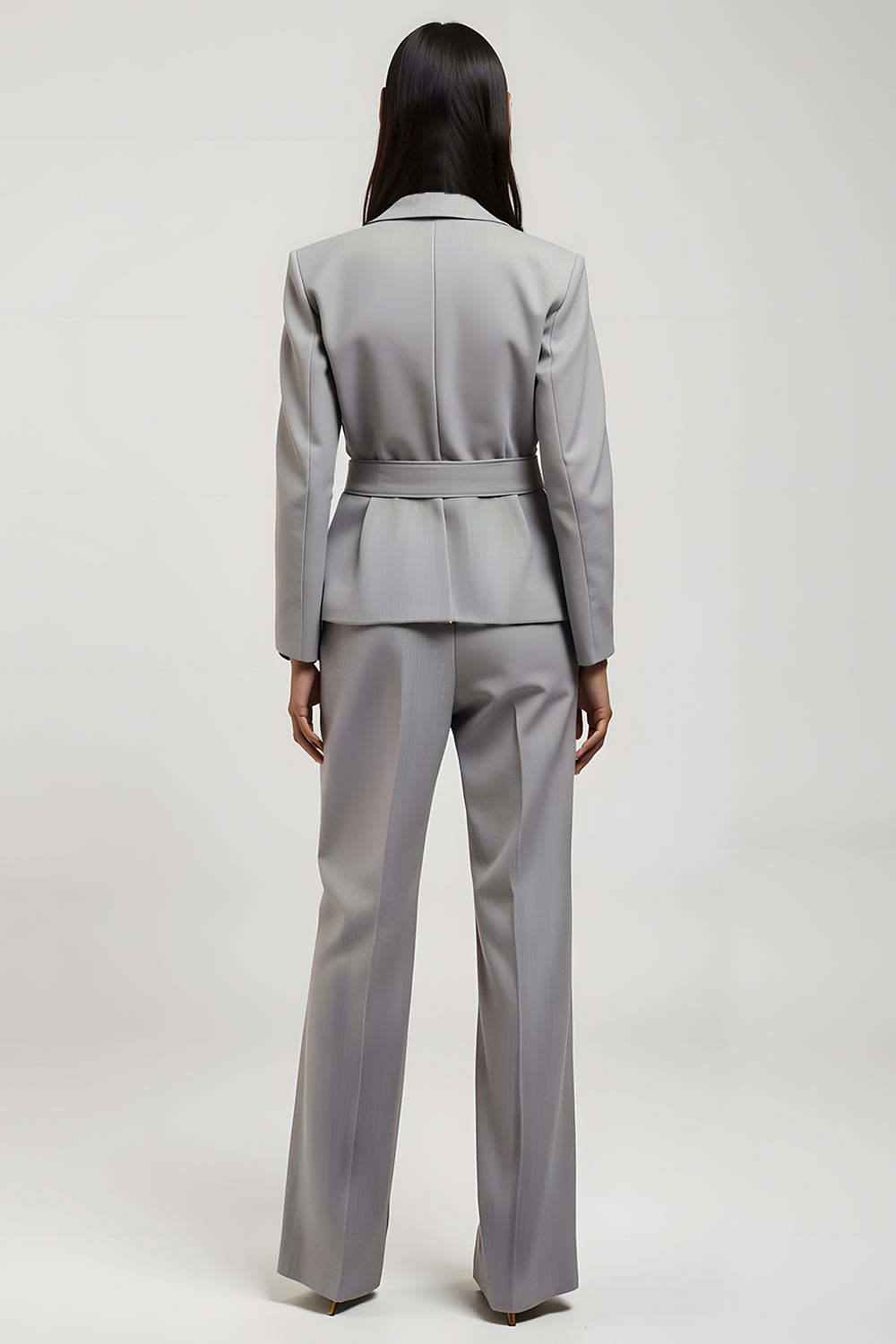 Grey 2 Piece Slim Fit Long Sleeves Notched Lapel Business Suits