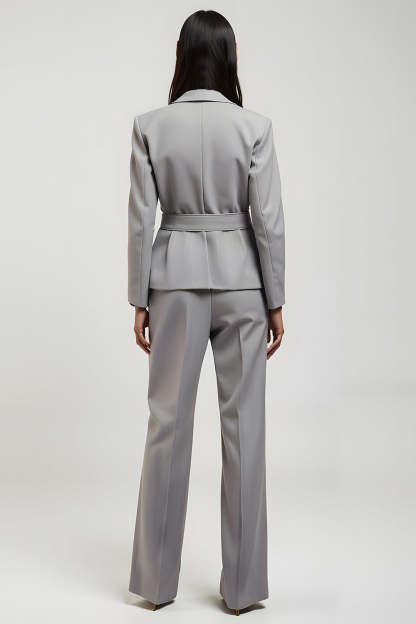 Grey 2 Piece Slim Fit Long Sleeves Notched Lapel Business Suits